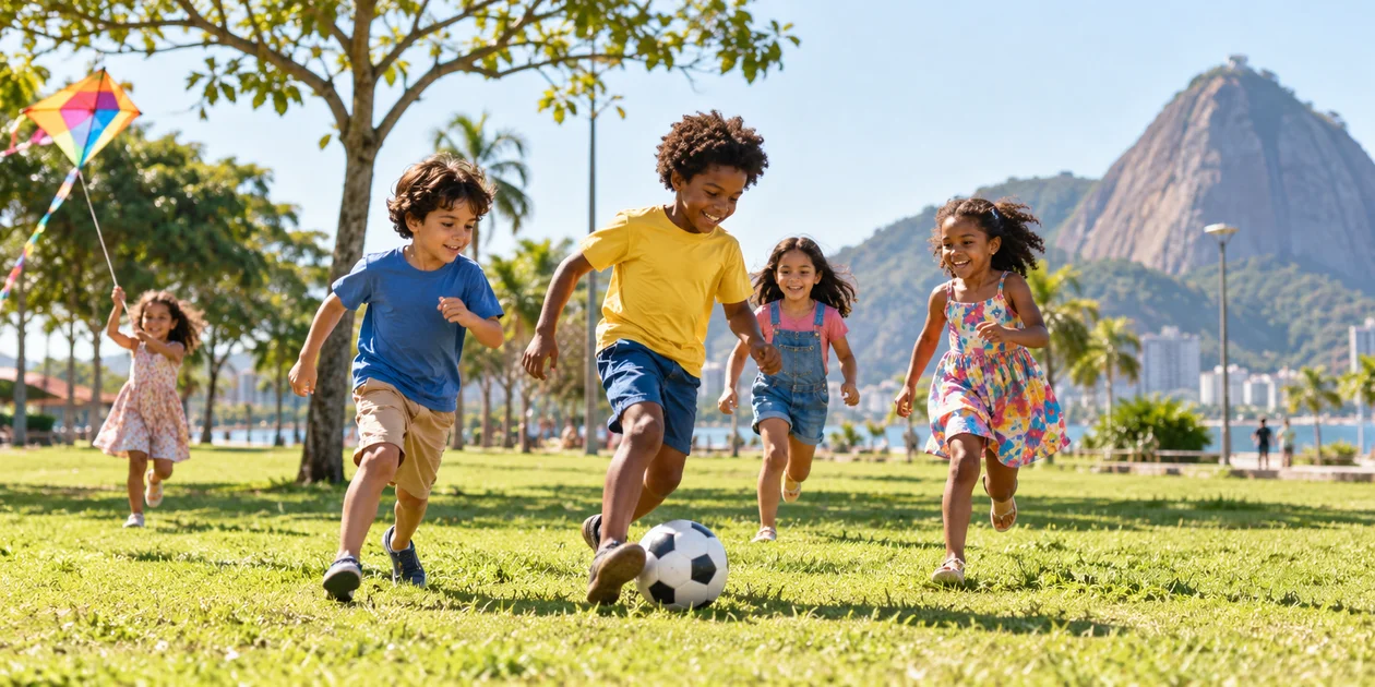 Crianças brincando no Dia das Crianças 2027