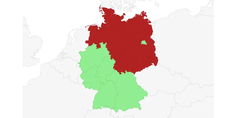 Karte der Bundesländer mit Reformationstag als Feiertag (rot)